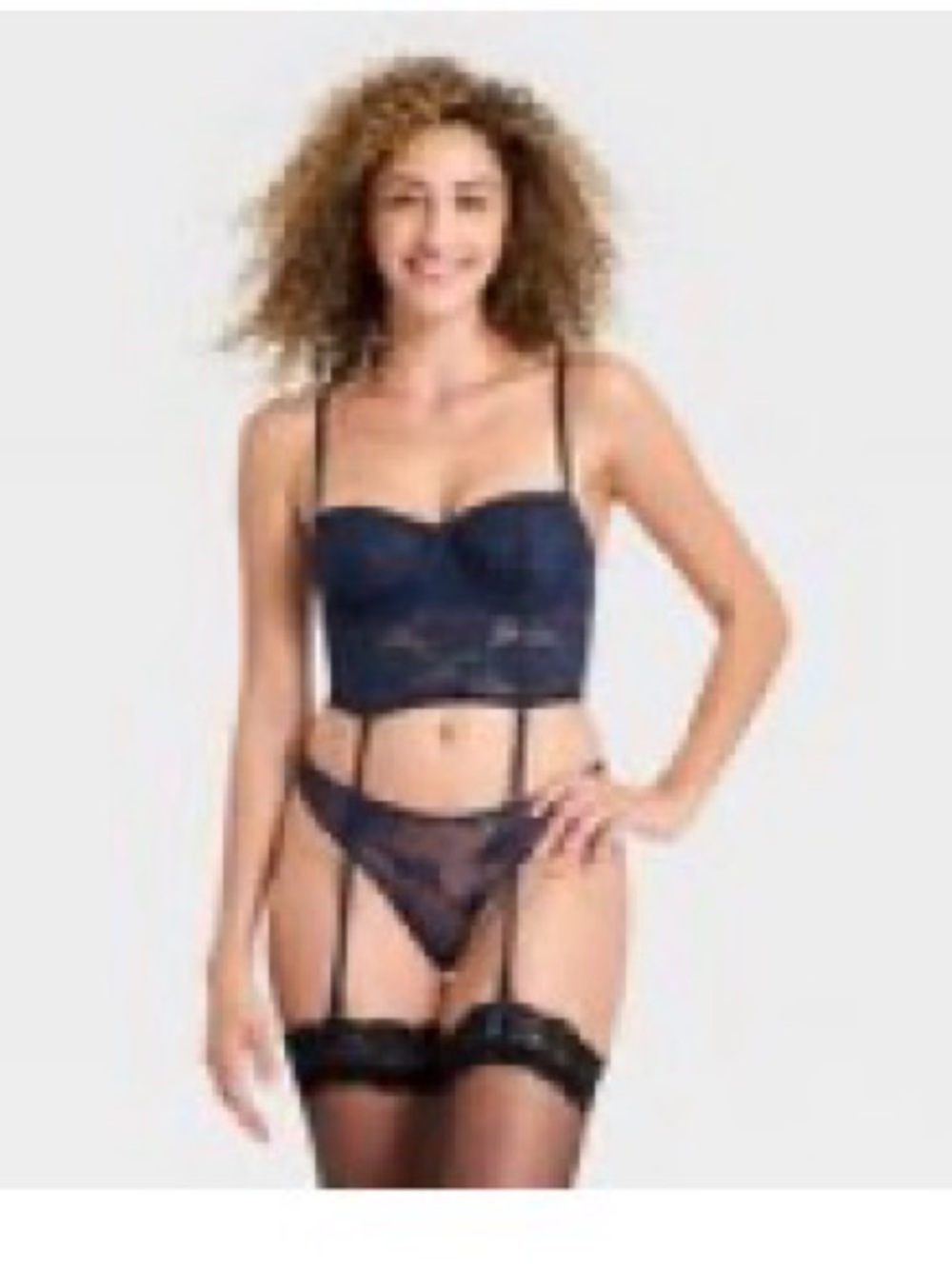 wild fable Navy Lace Bustier with Garters and Adjustable Straps